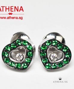 Alternative view of 18K WG CHOPARD HAPPY DIAMOND EMERALD HEART EARRINGS 7.40G [DISCONTINUED ITEM]