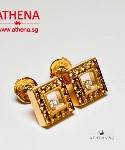 Alternative view of 18K YG CHOPARD HAPPY DIAMOND YELLOW SAPPHIRE SQUARE EARSTUD 8.83G [CERT] [DISCONTINUED ITEM]