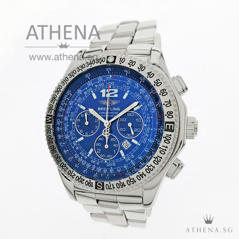 BREITLING B-2 PILOT CHRONOGRAPH AUTOMATIC "BLUE DIAL" WITH BOX & CERT A42362