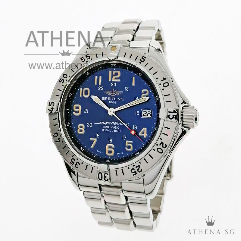 BREITLING SUPEROCEAN AUTOMATIC " BLUE DIAL" WITH BOX & CERT A17040 (LOCAL AD)