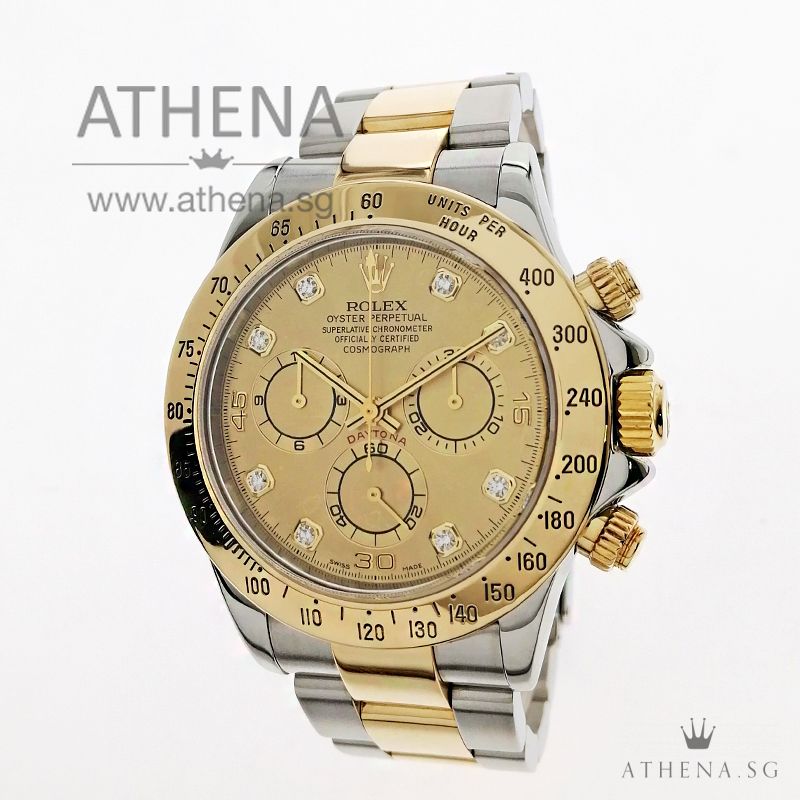 ROLEX YELLOW ROLESOR OYSTER PERPETUAL COSMOGRAPH DAYTONA "F" SERIES "CHAMPAGNE DIAMOND DIAL" WITH RSC PAPER 116523