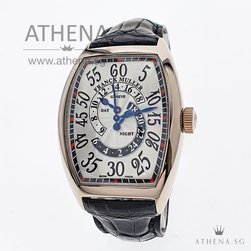 18K WHITE GOLD FRANCK MULLER CINTREE CURVEX DOUBLE HOUR RETROGRADE "SILVER GUILLOCHE DIAL" WITH BOX & CERT 8880 DH R