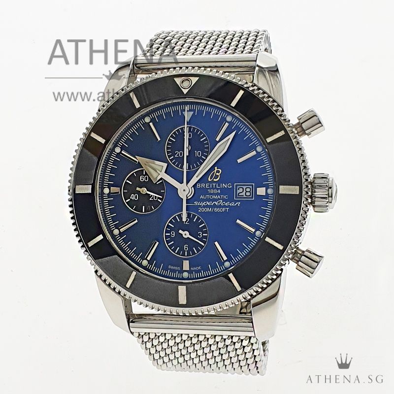 BREITLING SUPEROCEAN HERITAGE II AUTOMATIC "BLUE CHRONOGRAPH DIAL" WITH BOX & CERT A13312