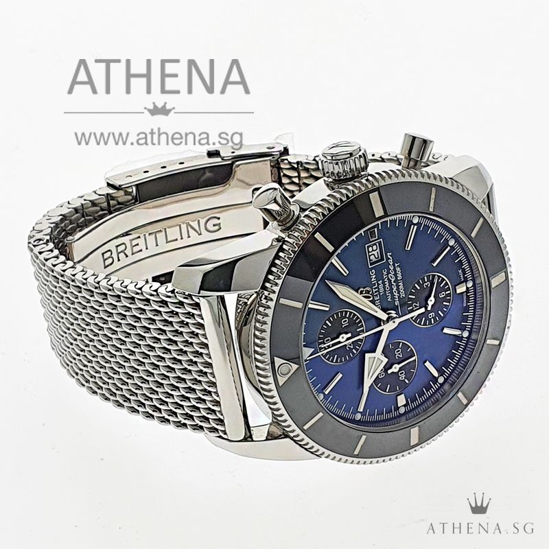 BREITLING SUPEROCEAN HERITAGE II AUTOMATIC "BLUE CHRONOGRAPH DIAL" WITH BOX & CERT A13312 - Image 2