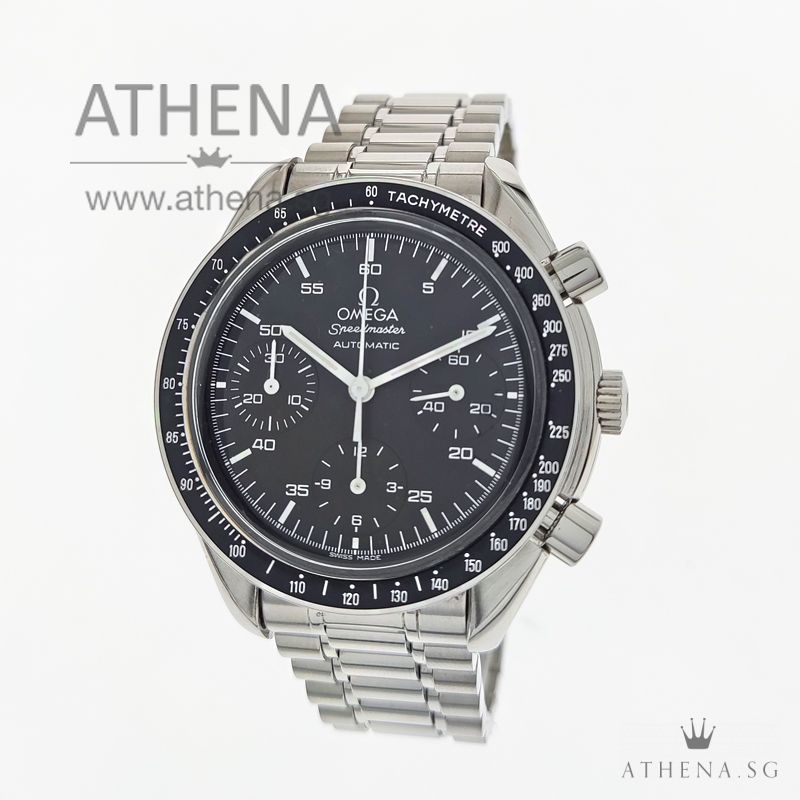 OMEGA SPEEDMASTER REDUCED AUTOMATIC "BLACK CHRONOGRAPH DIAL" WITH BOX & CERT 3510.50.00