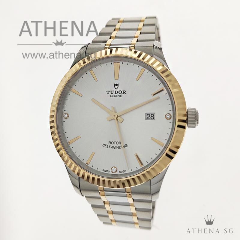 UNWORN !!! TUDOR STYLE 41 AUTOMATIC "SILVER DIAMOND-SET DIAL" WITH BOX & CERT M12703 (STILL UNDER AGENT WARRANTY)