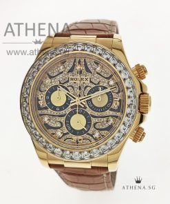 18K YELLOW GOLD ROLEX COSMOGRAPH DAYTONA "D" SERIES "CUSTOMIZE EYE OF TIGER DIAL & MOISSANITE BEZEL" WITH RSC SERVICE RECEIPT & BOX 116518