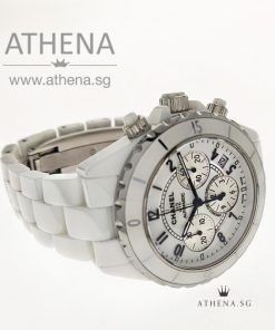 Alternative view of CHANEL J12 WHITE CERAMIC AUTOMATIC " WHITE CHRONOGRAPH DIAL" WITH BOX & CERT H1007