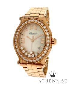 18K ROSE GOLD CHOPARD HAPPY SPORT OVAL QUARTZ "MOP 7 FLOATING DIAMONDS DIAL" 27/5350 WITH BOX