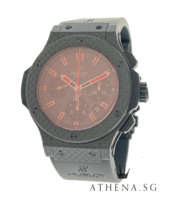 HUBLOT BIG BANG RED MAGIC AUTOMATIC "BLACK CARBON FIBER DIAL" WITH BOX & CERT 301.QX.1734.RX