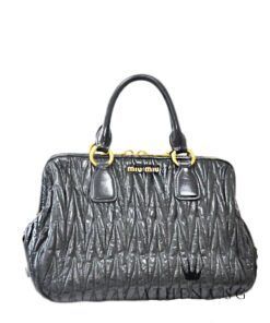 MIU MIU MATELASSE LUX NERO PLEATED LARGE BAG WITH CARD
