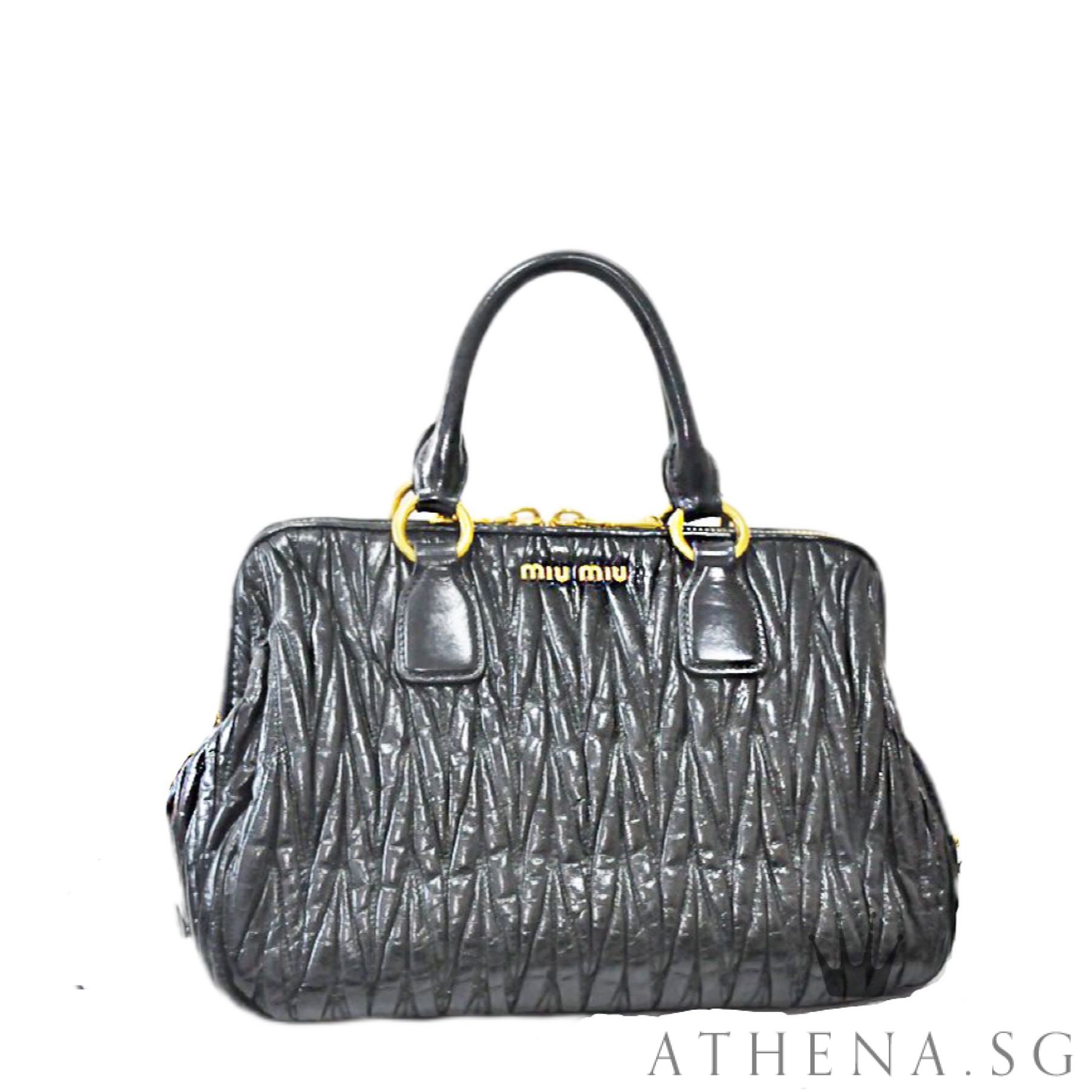 MIU MIU MATELASSE LUX NERO PLEATED LARGE BAG WITH CARD