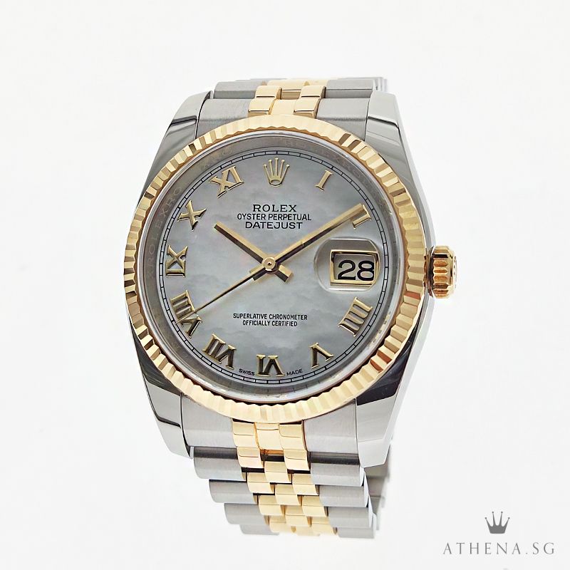 ROLEX YELLOW ROLESOR MENS OYSTER PERPETUAL DATEJUST "AN" SERIES "MOP ROMAN DIAL" 116233