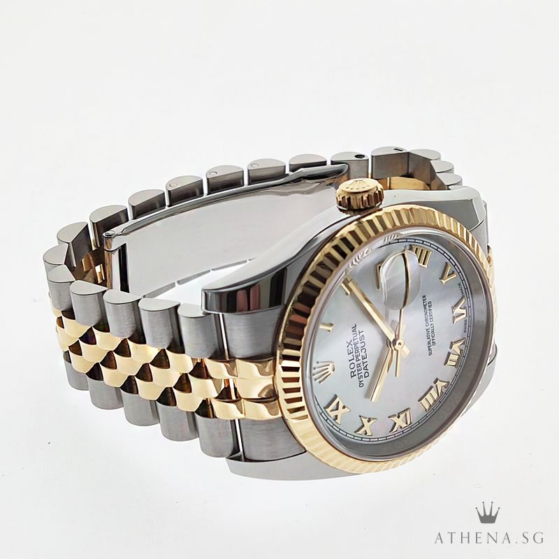ROLEX YELLOW ROLESOR MENS OYSTER PERPETUAL DATEJUST "AN" SERIES "MOP ROMAN DIAL" 116233 - Image 2