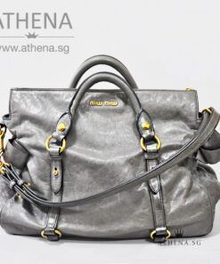 MIU MIU VITELLO LUX LEATHER BOW LARGE BAG [COL: GREY]