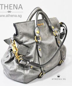 Alternative view of MIU MIU VITELLO LUX LEATHER BOW LARGE BAG [COL: GREY]