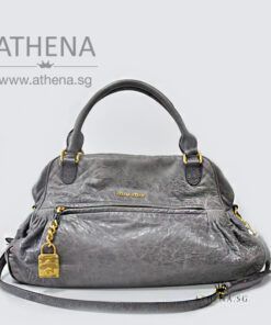 MIU MIU NAPPA CHARM GREY LEATHER SATCHEL BAG WITH DUSTBAG