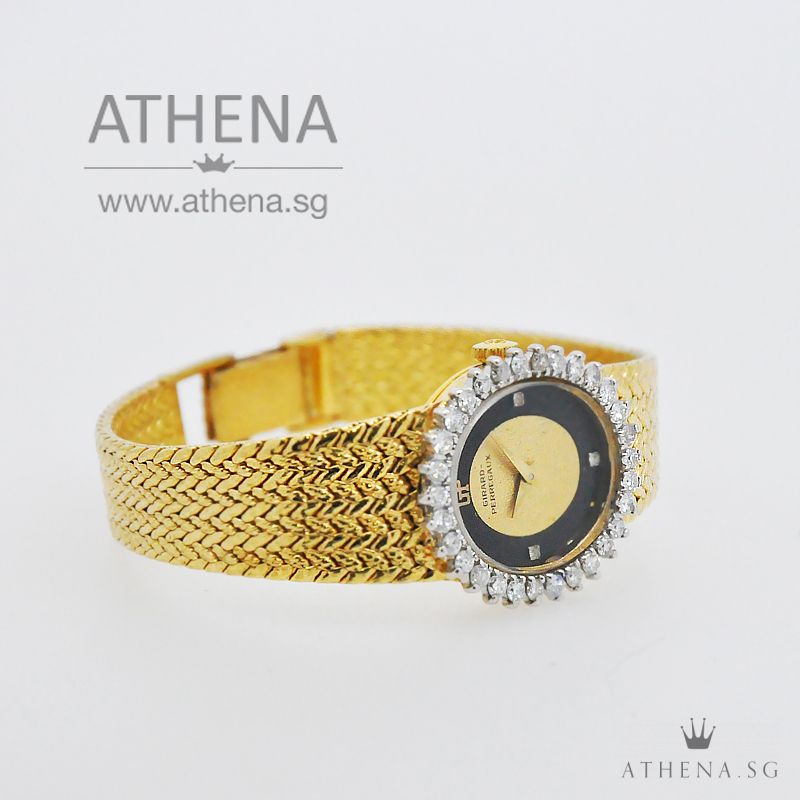 YELLOW GOLD PLATED GIRARD PERREGAUX "BLACK/GOLD DIAMOND DIAL" MANUAL WINDING WITH CUSTOMIZE DIAMOND BEZEL - Image 2
