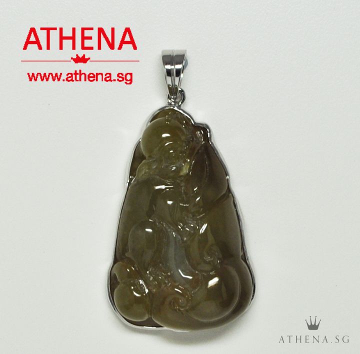 18K WG JADE PENDANT CARVED WITH PIXIU, RUYI & COIN 19.90G - Image 2