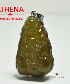 18K WG JADE PENDANT CARVED WITH PIXIU, RUYI & COIN 19.90G