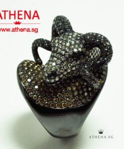 Alternative view of 18K GOAT DESIGN DIAMOND RING WITH EMERALD COATED PVD 27.85G