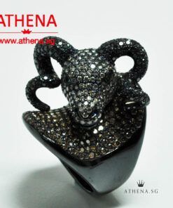 18K GOAT DESIGN DIAMOND RING WITH EMERALD COATED PVD 27.85G