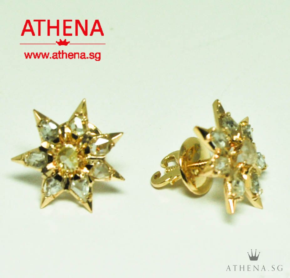 20K YG ANTIQUE DESIGN INTAN EARSTUD 3.44G - Image 2