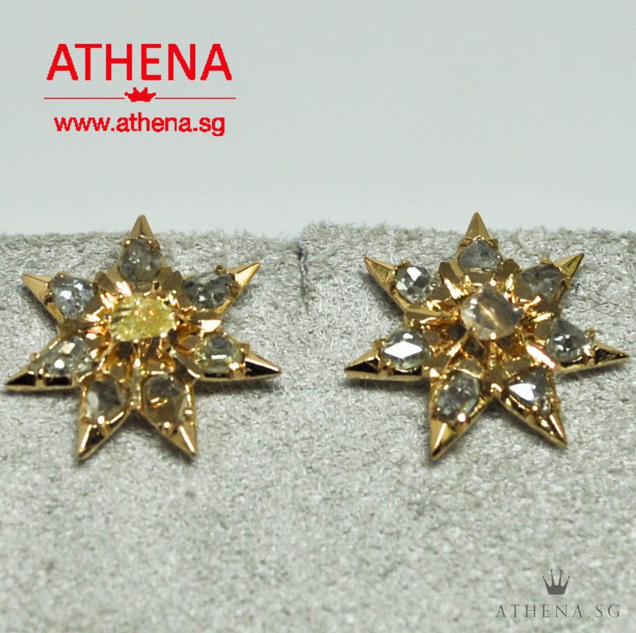 20K YG ANTIQUE DESIGN INTAN EARSTUD 3.44G - Image 3