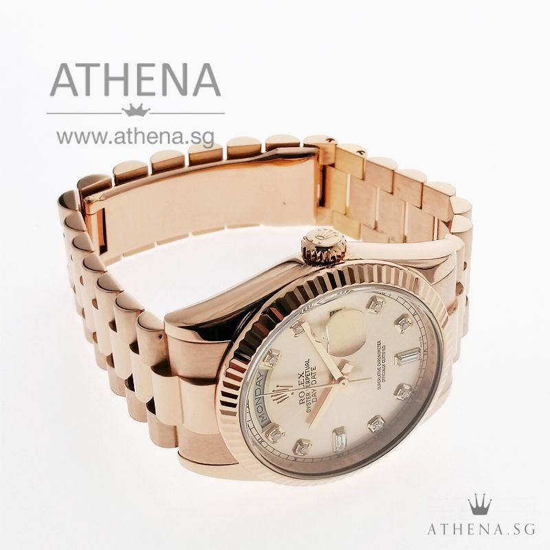 18K EVEROSE GOLD ROLEX OYSTER PERPETUAL DAY-DATE "M" SERIES "PINK DIAMOND DIAL" WITH CHAPTER RING & RSC SERVICE RECEIPT 118235 - Image 2