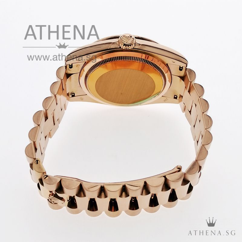 18K EVEROSE GOLD ROLEX OYSTER PERPETUAL DAY-DATE "M" SERIES "PINK DIAMOND DIAL" WITH CHAPTER RING & RSC SERVICE RECEIPT 118235 - Image 3