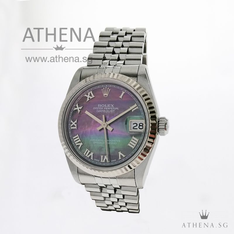 ROLEX MID-SIZE OYSTER PERPETUAL DATEJUST "S" SERIES" "DARK MOP ROMAN DIAL" 68274