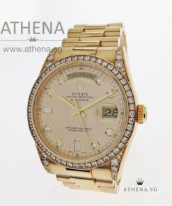ROLEX 18K YELLOW GOLD OYSTER PERPETUAL DAY-DATE "K" SERIES "PINK DIAMONDS DIAL" WITH ORIGINAL FACTORY DIAMOND SETTING ON LUGS & BEZEL 118388
