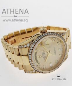 Alternative view of ROLEX 18K YELLOW GOLD OYSTER PERPETUAL DAY-DATE "K" SERIES "PINK DIAMONDS DIAL" WITH ORIGINAL FACTORY DIAMOND SETTING ON LUGS & BEZEL 118388