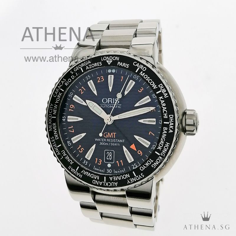 ORIS DIVER GMT WORLD TIME AUTOMATIC "BLACK WAVE DIAL" 668.7608.84.54.MB