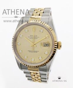 ROLEX "HALF-GOLD" MENS OYSTER PERPETUAL DATEJUST "W" SERIES "CHAMPAGNE DIAMOND DIAL" WITH CERT 16233