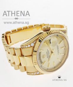 Alternative view of ROLEX 18K YELLOW GOLD OYSTER PERPETUAL DAY-DATE "K" SERIES "CHAMPAGNE INDEX DIAL" WITH ORIGINAL FACTORY SETTING DIAMOND ON LUGS, BOX & CERT 118338