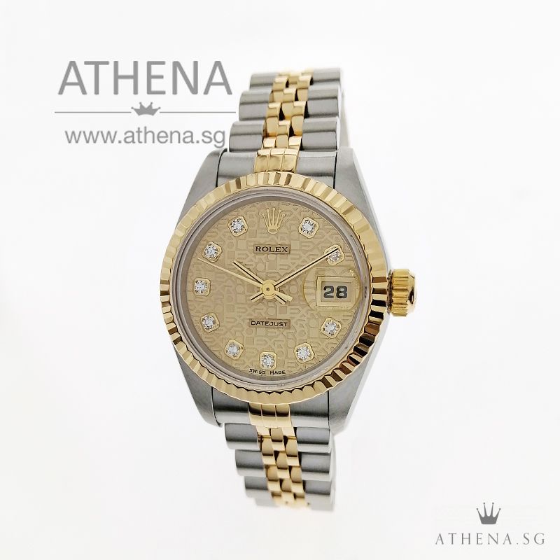 ROLEX "HALF-GOLD" OYSTER PERPETUAL LADIES DATEJUST "W" SERIES "GOLD COMPUTER DIAMOND DIAL" 69173