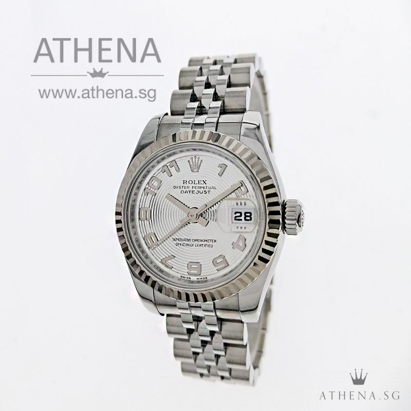 ROLEX LADIES OYSTER PERPETUAL DATEJUST "Z" SERIES "SILVER CONCENTRIC ARABIC NUMERAL DIAL" WITH CHAPTER RING & CERT 179174 (LCOAL AD)