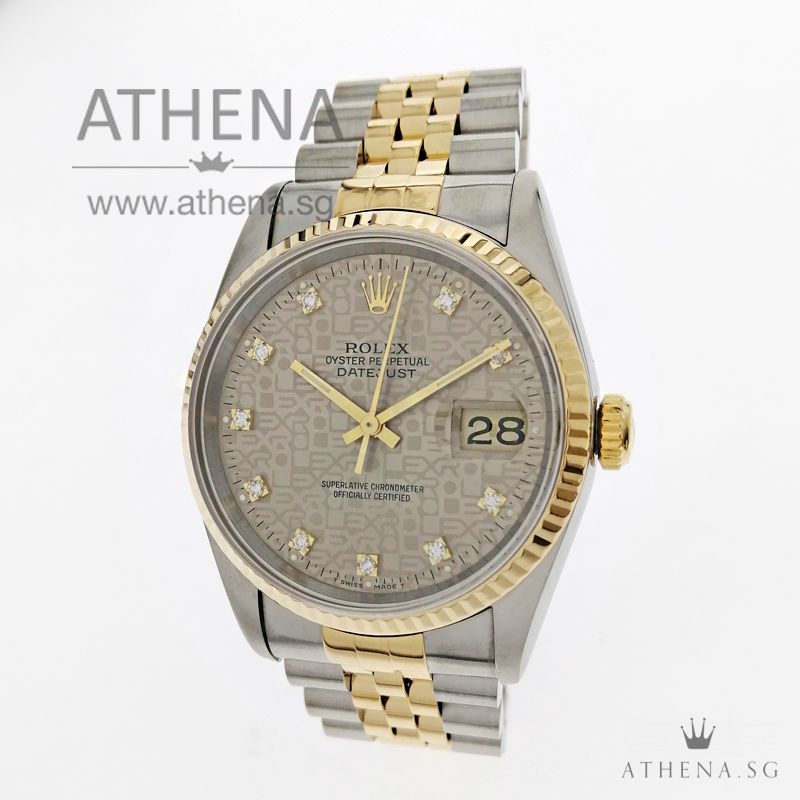 ROLEX "HALF-GOLD" MENS OYSTER PERPETUAL DATEJUST "T" SERIES "GREY JUBILEE DIAMOND DIAL" 16233
