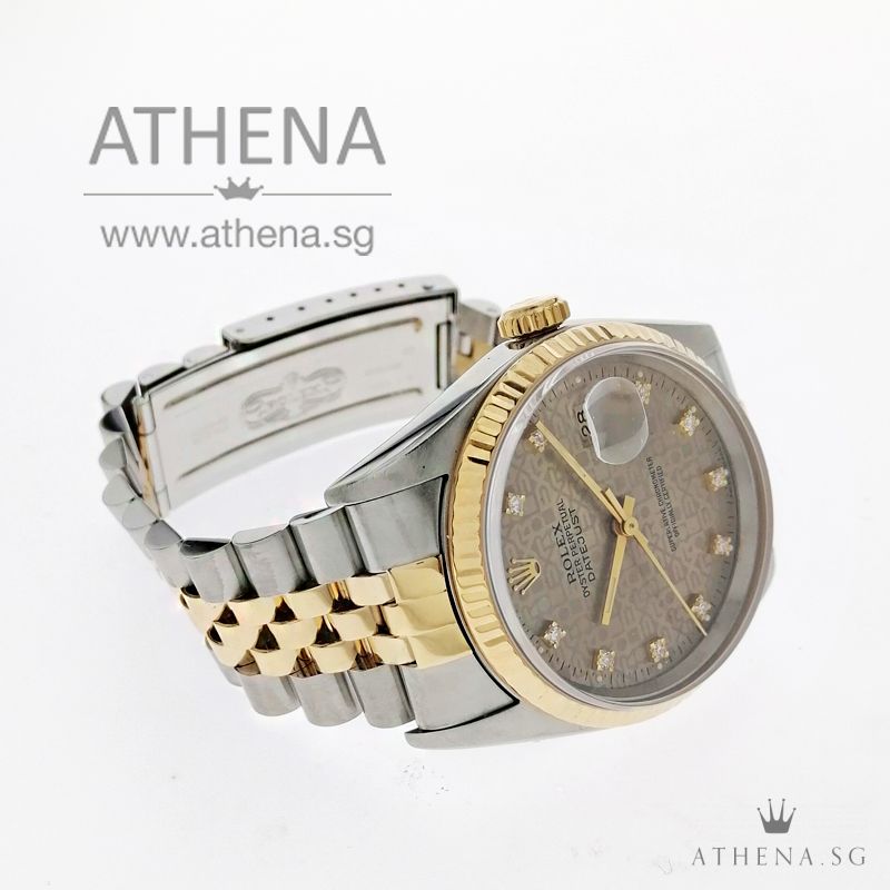 ROLEX "HALF-GOLD" MENS OYSTER PERPETUAL DATEJUST "T" SERIES "GREY JUBILEE DIAMOND DIAL" 16233 - Image 2