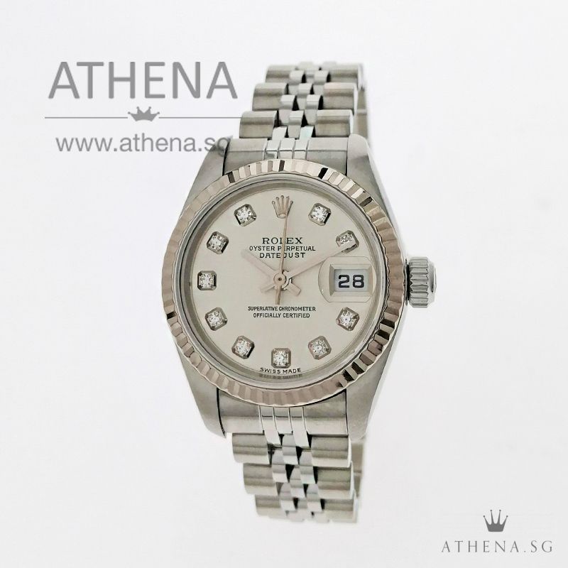 ROLEX LADIES OYSTER PERPETUAL DATEJUST "F" SERIES "SILVER DIAMOND DIAL" 79174