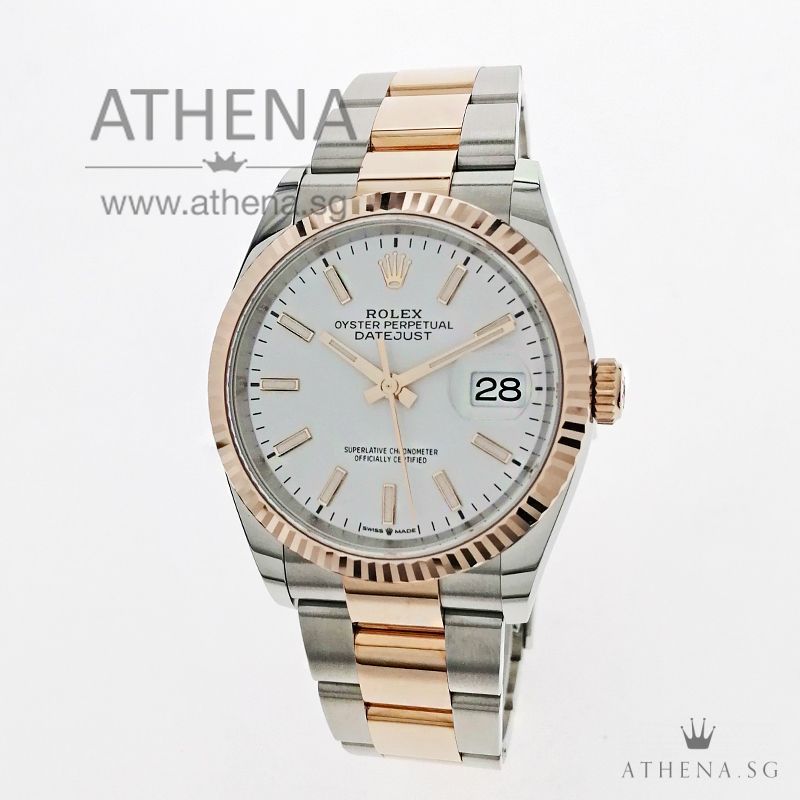 UNWORN !!! ROLEX EVEROSE ROLESOR MEN OYSTER PERPETUAL DATEJUST 36 "WHITE INDEX DIAL" WITH BOX & CERT 126231