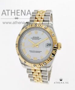 ROLEX YELLOW ROLESOR MID-SIZE DATEJUST "D" SERIES "WHITE ROMAN DIAL" WITH ORIGINAL FACTORY SETTING DIAMOND BEZEL 178313