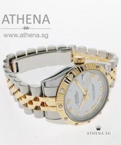 Alternative view of ROLEX YELLOW ROLESOR MID-SIZE DATEJUST "D" SERIES "WHITE ROMAN DIAL" WITH ORIGINAL FACTORY SETTING DIAMOND BEZEL 178313