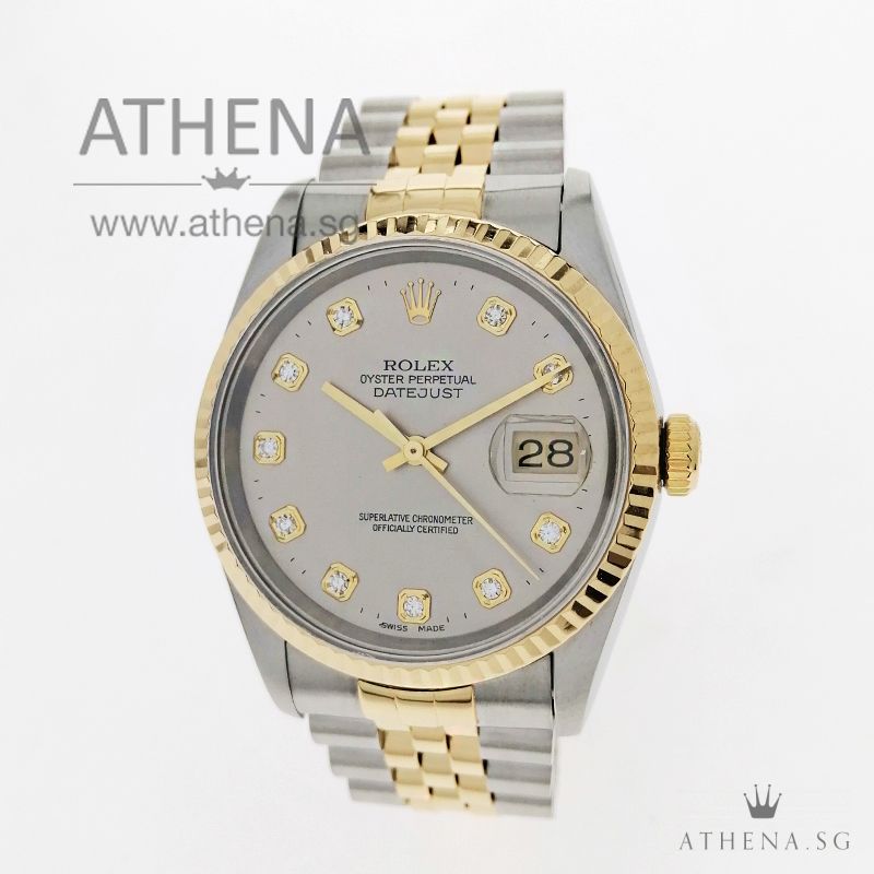 ROLEX "HALF-GOLD" MENS OYSTER PERPETUAL DATEJUST "T"" SERIES "GREY JUBILEE DIAMOND DIAL" 16233