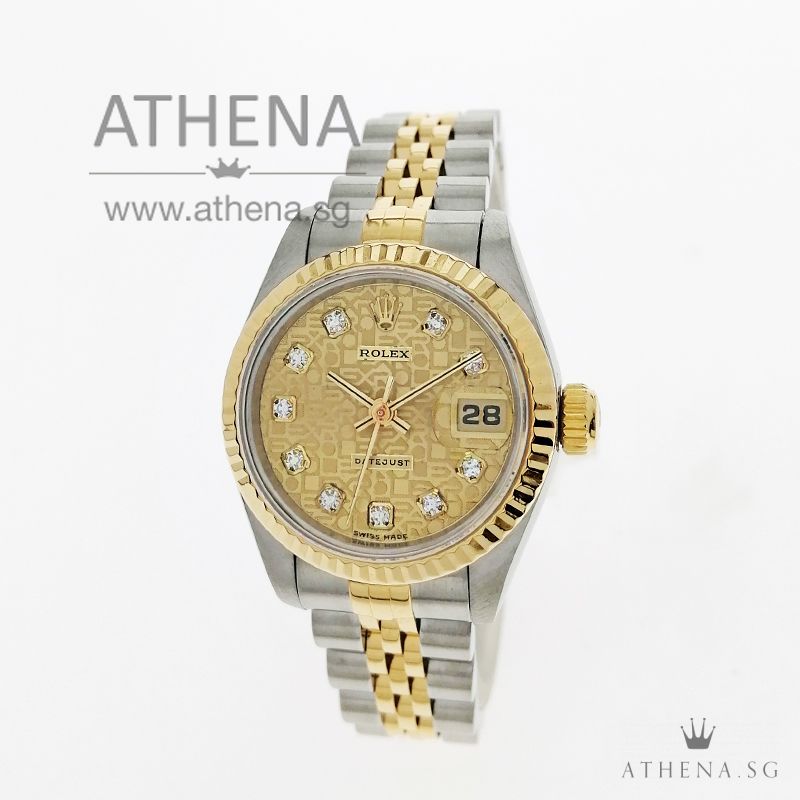 ROLEX "HALF-GOLD" OYSTER PERPETUAL LADIES DATEJUST "W" SERIES "CHAMPAGNE COMPUTER DIAMOND DIAL" 69173