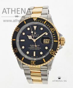 ROLEX "HALF GOLD" OYSTER PERPETUAL BLACK SUBMARINER DATE "E" SERIES "BLACK TRITIUM DIAL" WITH CERT & RSC SERVICE PAPER 16613 (STILL UNDER RSC SERVICE WARRANTY) LOCAL AD