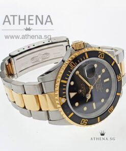 Alternative view of ROLEX "HALF GOLD" OYSTER PERPETUAL BLACK SUBMARINER DATE "E" SERIES "BLACK TRITIUM DIAL" WITH CERT & RSC SERVICE PAPER 16613 (STILL UNDER RSC SERVICE WARRANTY) LOCAL AD