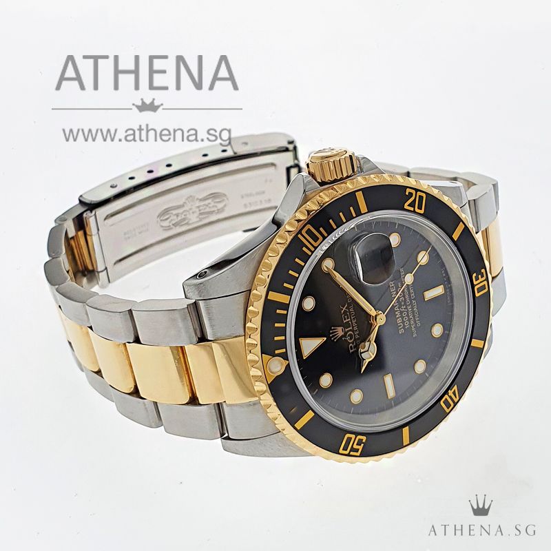 ROLEX "HALF GOLD" OYSTER PERPETUAL BLACK SUBMARINER DATE "E" SERIES "BLACK TRITIUM DIAL" WITH CERT & RSC SERVICE PAPER 16613 (STILL UNDER RSC SERVICE WARRANTY) LOCAL AD - Image 2