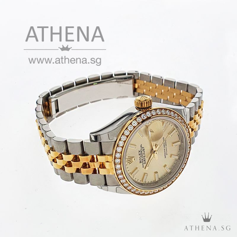 UNWORN !!! ROLEX YELLOW ROLESOR LADIES DATEJUST 28 "AN" SERIES "CHAMPAGNE INDEX DIAL" WITH BOX & CERT 279383 - Image 2